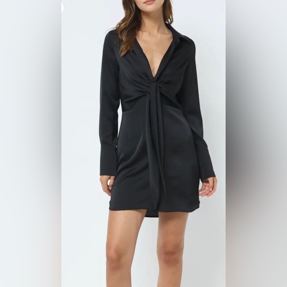 Heiress Beverly Hills Cocktail Black Satin Dress Shirt Mini Dress Long Sleeve S - Picture 1 of 11